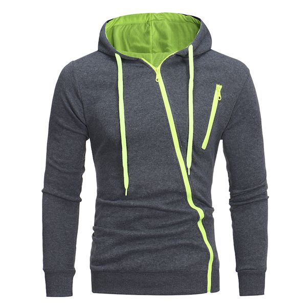 

Sportswear Men Solid Casual High Quality Cotton Slim Hoodies Fashion Men Drawstring Oblique Zipper Cardigan Hooded Sweatshirt