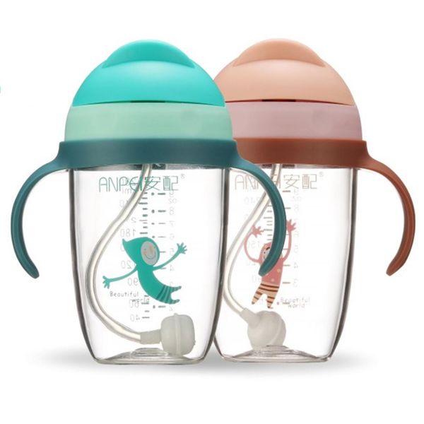

new 280ml baby sippy cup with handgrips infant learning drinking bottle clamshell lid anti-choked feeding cups
