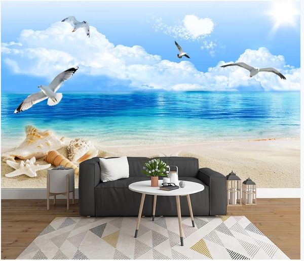 

custom wallpapers for walls 3 d murals wallpaper seaside scenery, seagull, living room tv background wall papers home decor