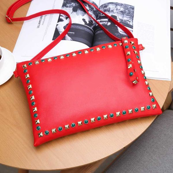 

korean fashion rivets female clutch handbag leather with strap large envelop shoulder bag for women elegant ladies hand bag 2020