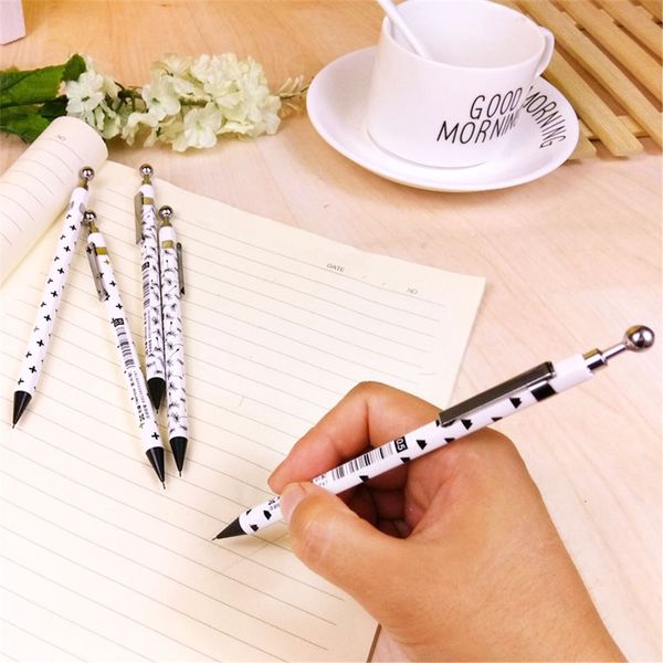

4pcs/set classic black and white mechanical pencil cute stationery 0.5/0.7mm automatic pen press penscil s school office lapices, Blue;orange