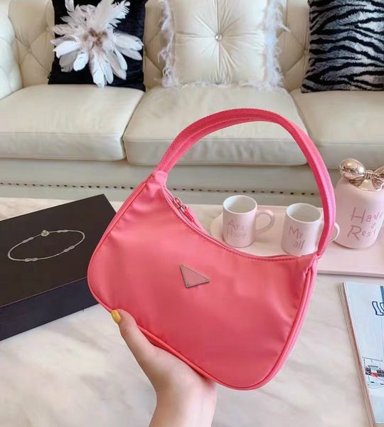 

2020 new fashion simple retro nylon handbag baguette bag shoulder bag candy color new moon package bags for women