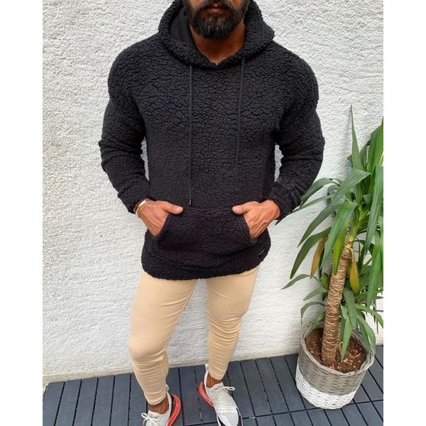 All'ingrosso-Inverno con cappuccio Sherpa Maglione Big Pocket Teddy Fleece Fluffy Pullover Uomo Plus Size Warm Fleece Top Streetwear