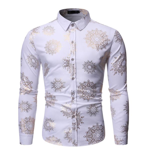 

shirt men's new style fashion stamped long sleeve slim fit autumn shirt printed calca social blouse camisa estampa dropship, White;black