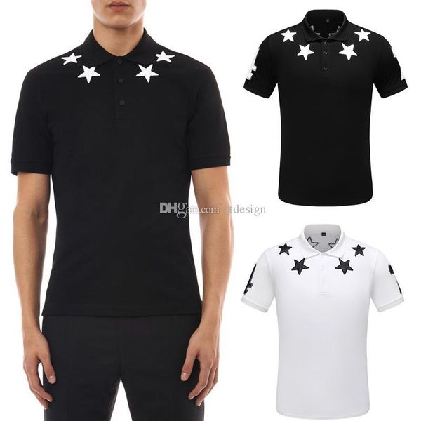

men's 2020 summer polo shirts with embroidery stars italy fashion design turn neck shortsleeves cotton polos, White;black