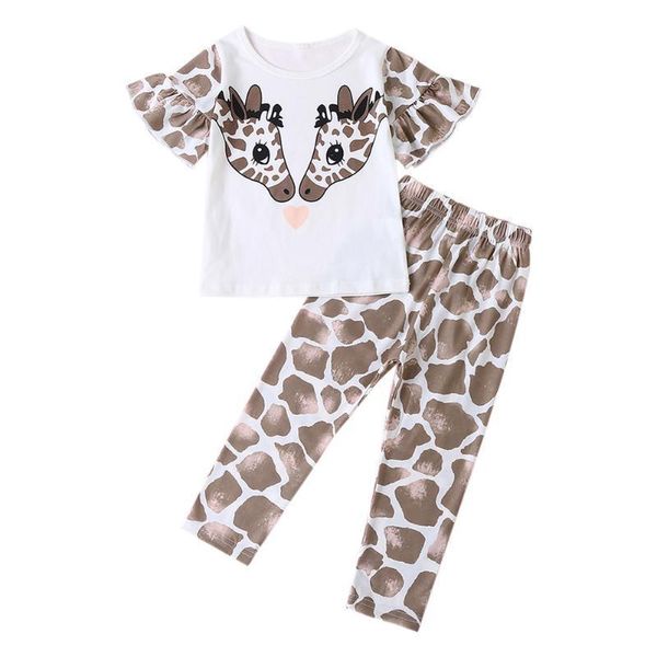 

girls summer cotton clothes 2pcs kids outfits cute o-neck pants set, White