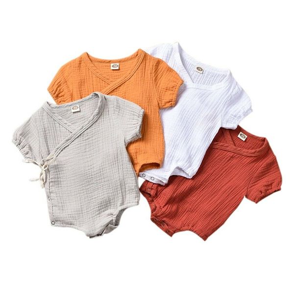 

повседневная новорожденных младенцы мальчики девочка твердой bodysuit твердая хлопка и льняная игровая одежда унисекс младенец с коротким ру, Blue