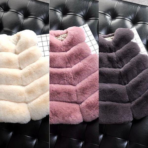 

pmzfl girls middle simulation vest children's imitation fox fur stitching vest middle and long children's winter simulation fur co, Camo
