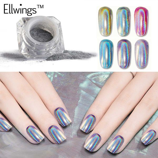 

ellwings nail glitter 1 box colorful rainbow mirror nail glitter pigment dust holographic laser pigment silver decorations, Silver;gold