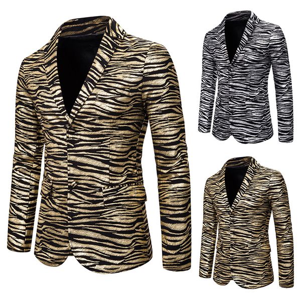 

men's suit slim fit fashion tiger print gold stamping suit dress performance coat, White;black