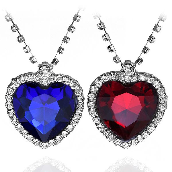 

sg fashion film jewelry titanic heart of the sea necklace with blue and red crystal chain for women gift, Silver