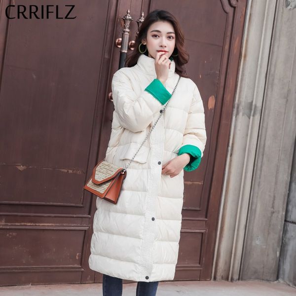 

crriflz womens winter jackets 2019 new long warm thicken down parka 90% white duck down jacktes sweet stand collar coats, Black