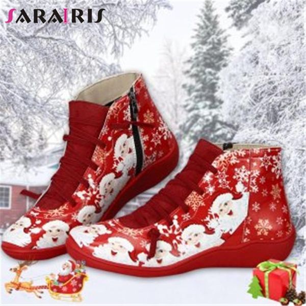 

sarairis big size 35-43 new fashion ladies ins print christmas flats women zip cross tied casual party flats shoes woman, Black