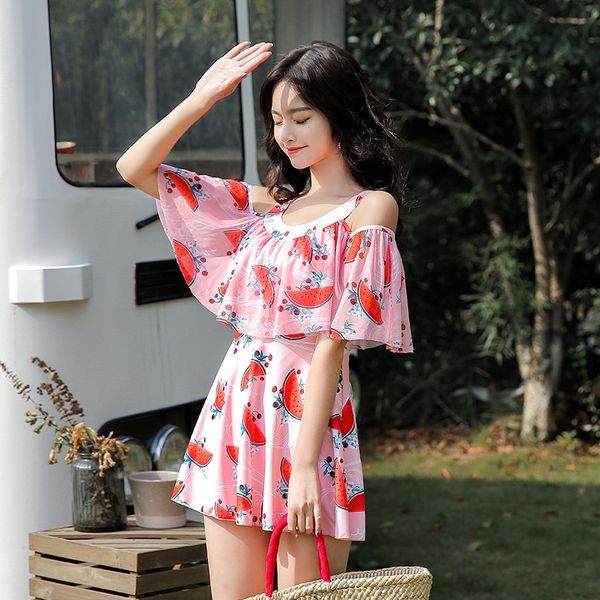 

r7qpx swimsuit female belly-covering skinny conservative one-piece style boxer short-sleeved little refreshing spring swimsuit shor, White;black