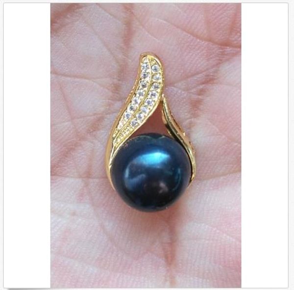 

2019 huge 11-12mm natural south sea genuine black stud pearl pendant, Silver