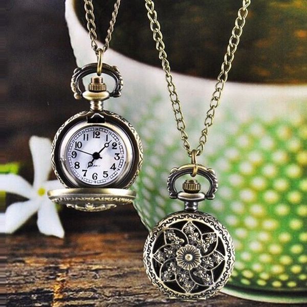 

2019 fashion vintage retro bronze quartz pocket watch pendant chain necklace relogio masculino, Slivery;golden