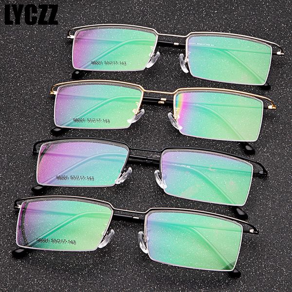 

lyczz male myopia optical classes frame man business eyewear elastic metal light eyeglasses transparent glasses half rim oculos, Black