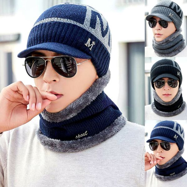 

winter warm knitting beanie hat scarf set thicken neck warmer ski cap, Blue;gray