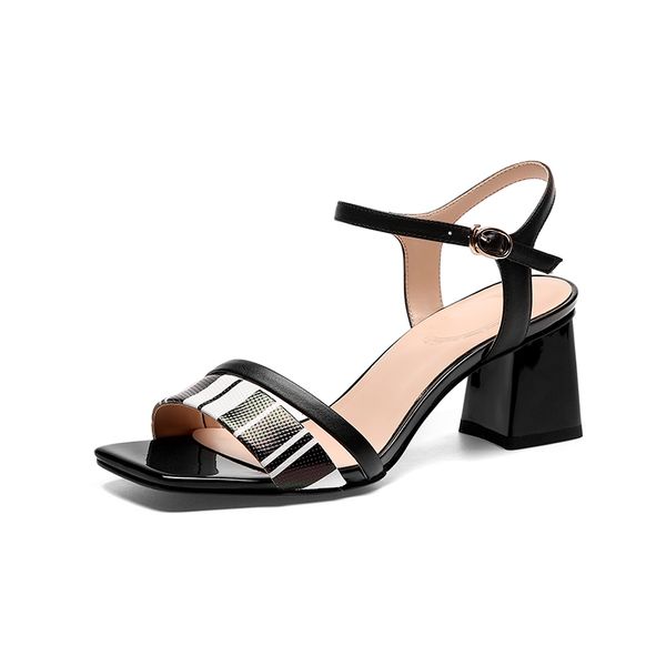 

women sandals black white genuine leather sandals high heels summer shoes woman dress casual ladies sandles