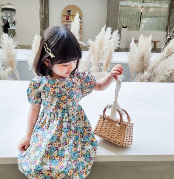 

2020 summer holiday 3-8y toddler baby girls dress little floral lantern short sleeve knee-length a-line dress kids sundress, Red;yellow