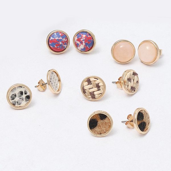 

маленькие серьги симпатичные кожаные для женщин розовый кристалл камень дерево ротанг простые серьги девушки ювелирные изделия животных печа, Silver