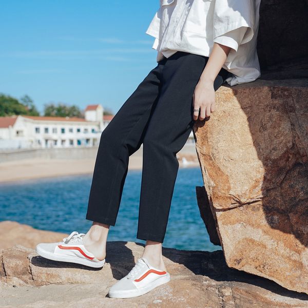 

men's casual pants 2019 spring new fashion urban business casual straight trousers youth popular pants youth, Black