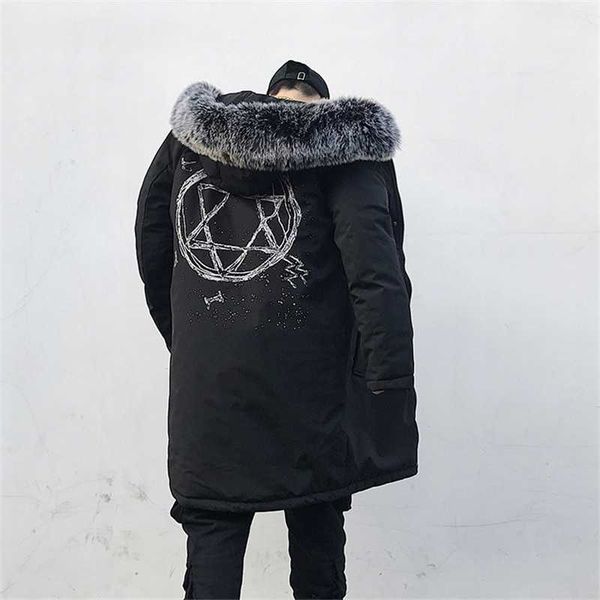 

повседневный черный с капюшоном длинные зимняя куртка мужчины parka размер сша, Black