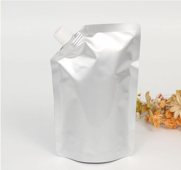 

storage bags 50pcs/lot silver aluminum foil spout pouches beverage bag for wine,oil,sauce,detergent,shampoo stand up