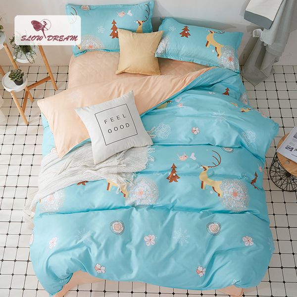 

slowdream elk bedding set cartoon style bedspread nordic duvet cover flat sheet pillowcase set decor home textiles quilt cover
