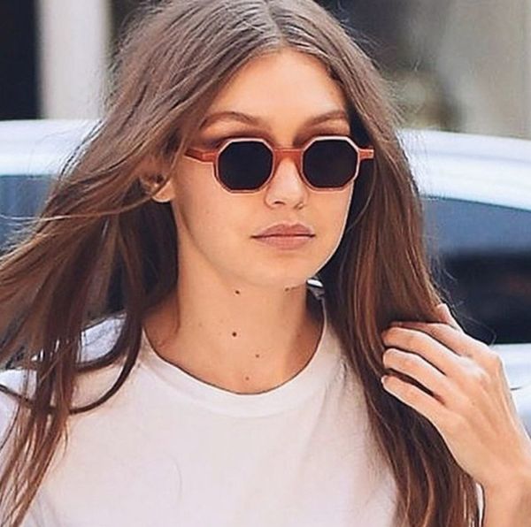 

2018 vintage small hexagon sunglasses women polygon frame sun glasses red blue black fashion street style shades female, White;black