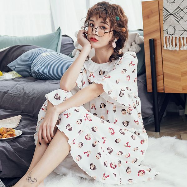 

pajamas female summer cotton short-sleeved nightgown female korean students fresh sweet summer tracksuit outerwear