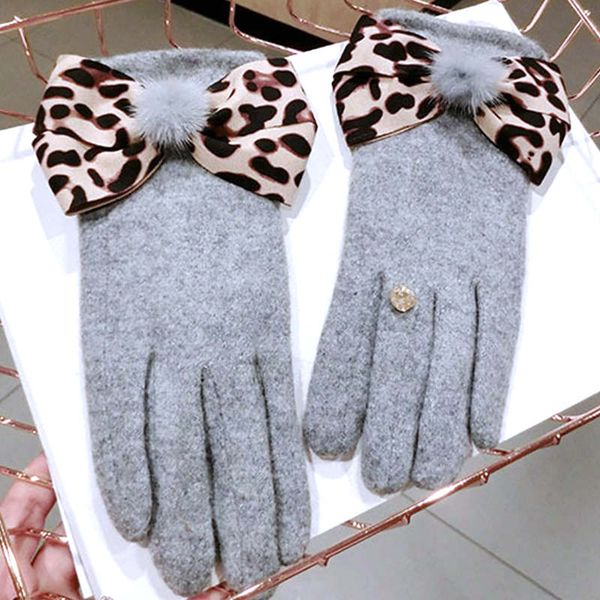 

женские перчатки помпонного leopard бант сенсорного экрана перчаточного сплошного цвета eldiven invierno guantes mujer handschoenen ф подаро, Blue;gray