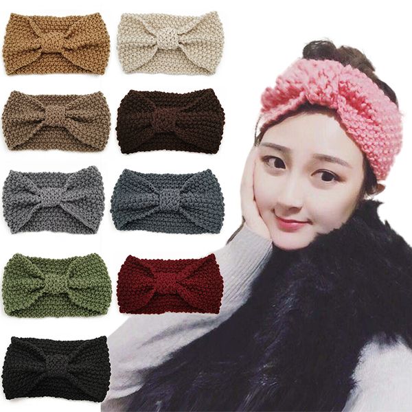 Fashion Women Bowknot Turban Knit Headband Pattern Ear Warmer Hair Accessories Wide Wool Knitted Cable Crochet Headband Flower Hair Combs Hair Combs