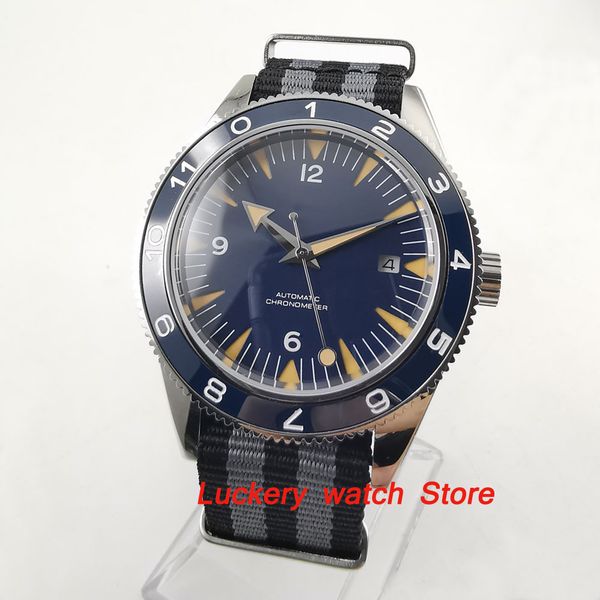 

41mm no logo men's watch blue dial sapphire glass luminous ceramic bezel miyota 821a automatic wrist watch-ca35, Slivery;brown