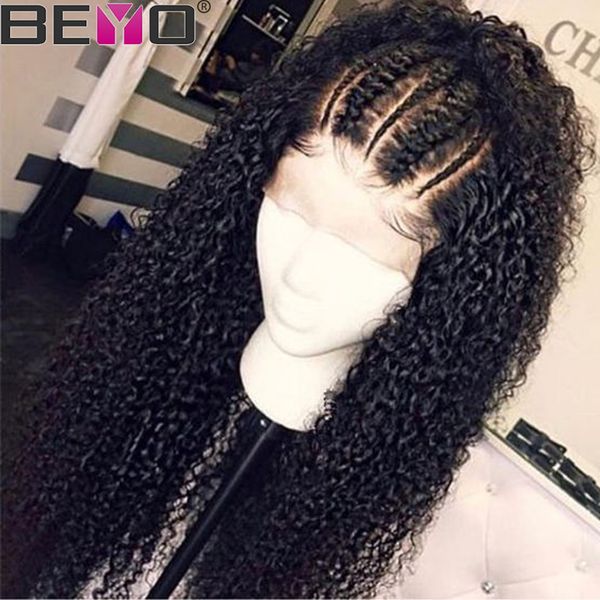 

360 lace frontal wig pre plucked with baby hair malaysian kinky curly lace front human hair wigs for women remy 150 density beyo, Black