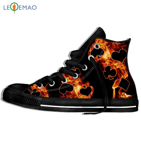 

custom logo image printing sneakers shoes arrival design fire poker cards men canvas harajuku canvas zapatos de mujer outdoor, Black