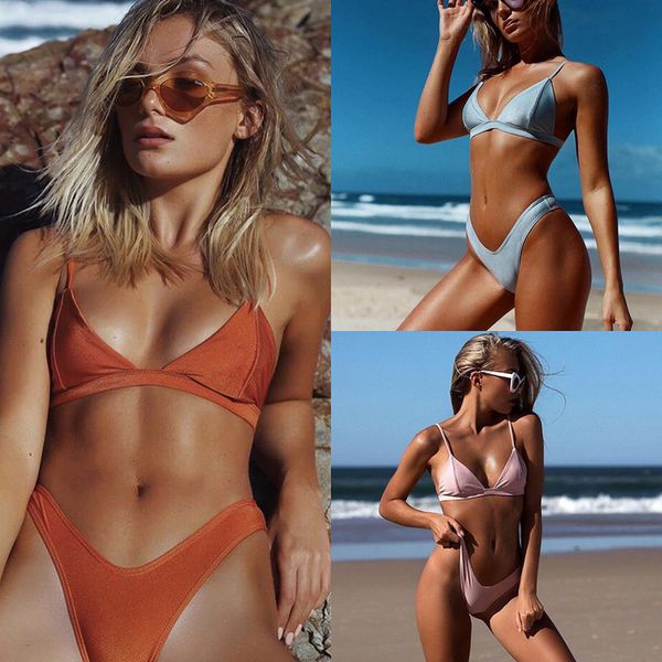 

bikini push up swimsuit new brazilian swimwear woman 2 piece women bathing suit suits 6 color glossy lady pure split 2019