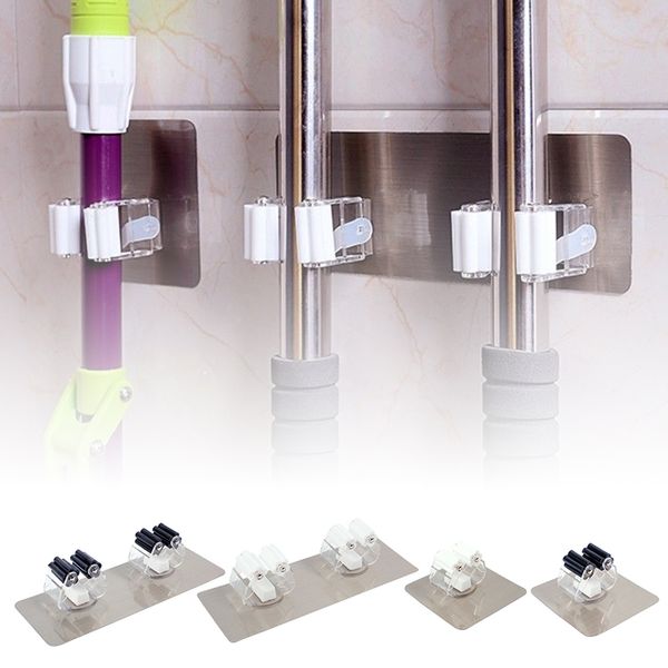 

1 pc multi-function mop hook abs wall mounted traceless sticker mop broom hook holder hanger home tool