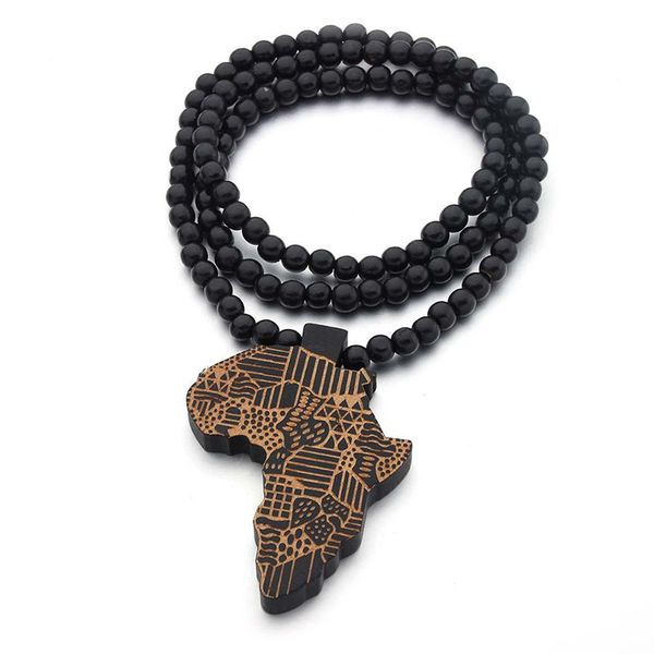 

natural wood round beads handmade elastic africa map engraved diy necklaces vintage african women party hiphop rock jewelry, Silver