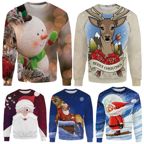 

2019 men women oversized code christmas santa claus novelty ugly christmas sweater snowman 3d print sweater warm sweate, White;black