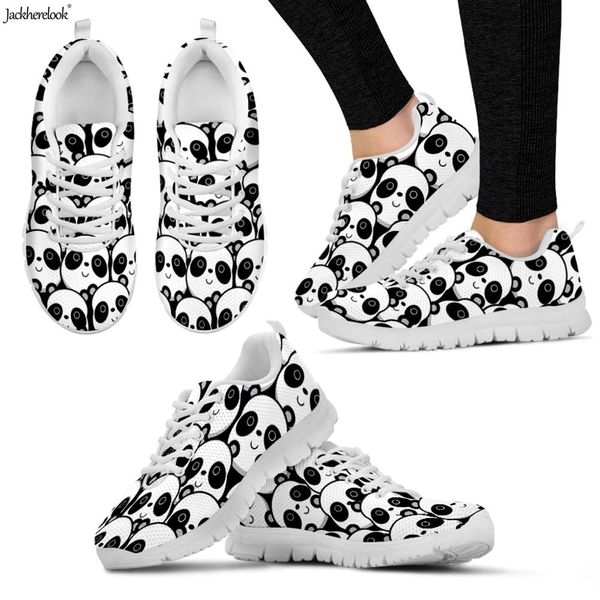 

jackherelook cute 3d animal baby panda print women flats shoes breath lightweight female lace up sneakers summer casual footwear, Black