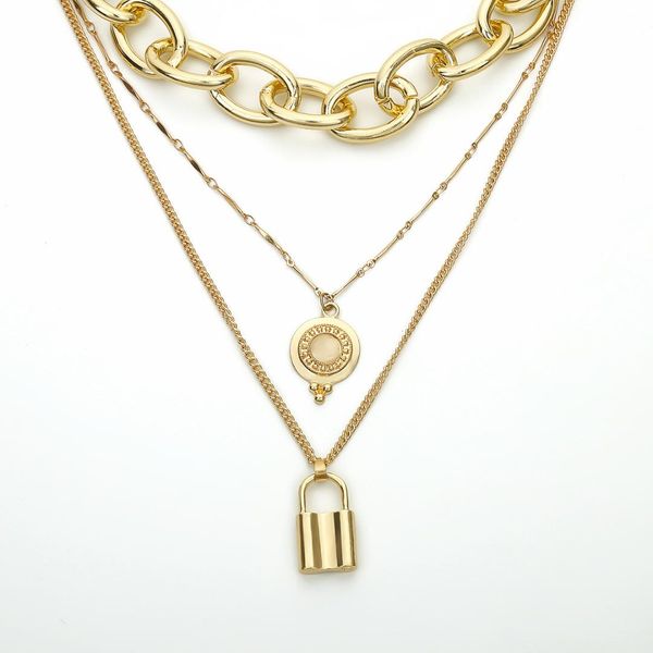 

урожай металл gold lock подвеска ожерелье для женщин geometry многоуровневых толстых choker воротник padlock ожерелье ювелирных изделия пода, Silver