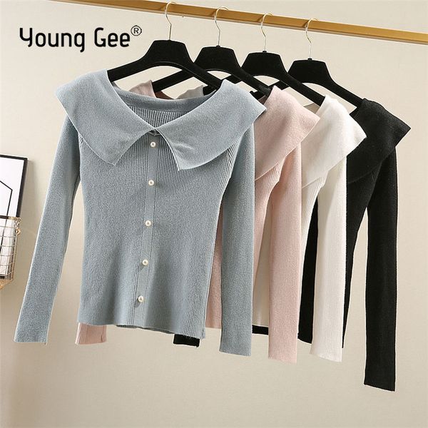 

young gee 2019 autumn winter sweet macaron sweaters women fashion big elastic sweaters pullover long sleeve knitted, White;black