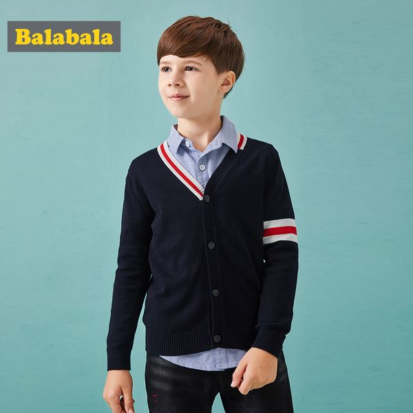 

children boys sweater 2018 new spring autumn soft cotton child contrast stripes sweater campus style kids boy fashion clothes, Blue