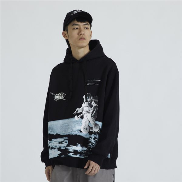 

autumn 2019 new men hooded space satellite casual hoodie, Black