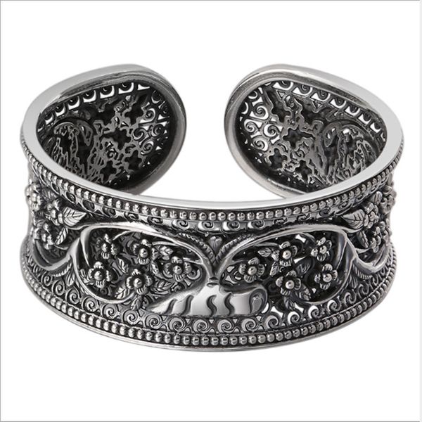 

49g s925 thai silver fashion jewelry bracelets for men&women 25mm vintage sterling silver chain fist bangles, Black