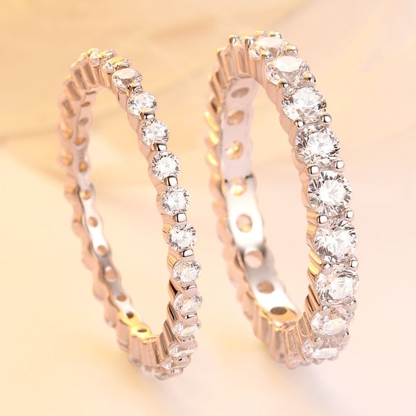 

100% 925 sterling silver one row full sparkling cz wedding engagement cocktail women ring size 5-10 s925 jewelry wholesale, Slivery;golden