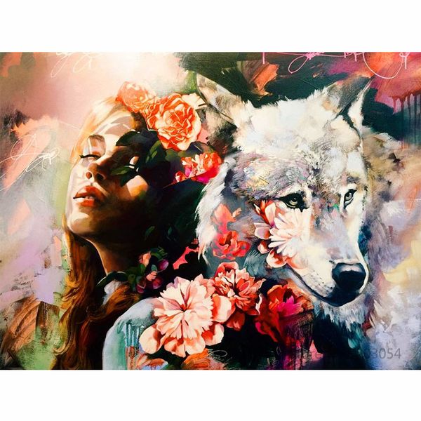 

chunxia framed diy painting by numbers animals wolf acrylic painting modern picture home decor for living room 40x50cm ra3430