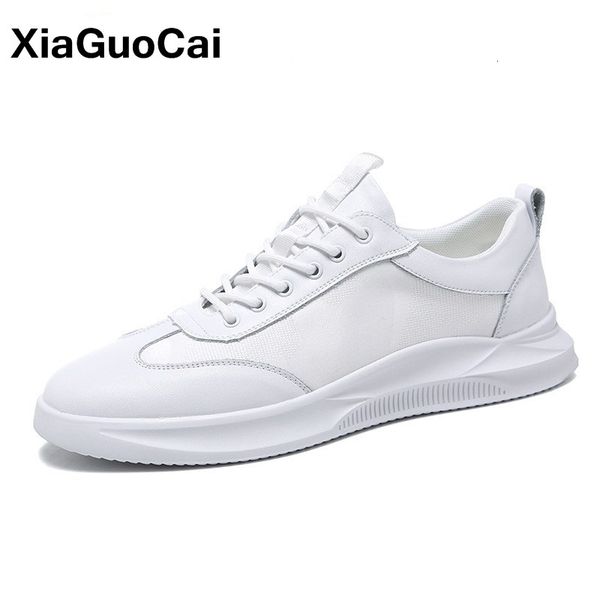 

men shoes white genuine leather man casual shoes fashion trend breathable mans footwear new arrival lace up flats, Black