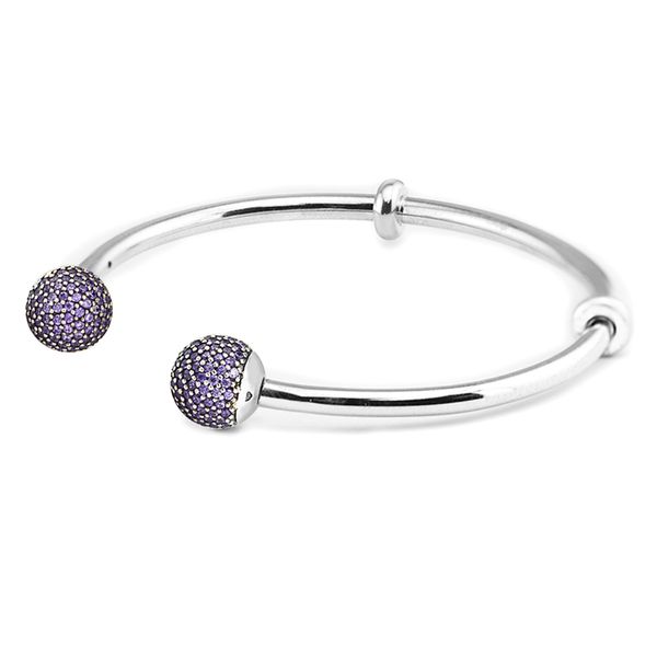 

open cuff bracelet argent 925 sterling silver purple cz cap femme charm bangles for women original jewelry pulseras mujer, Golden;silver